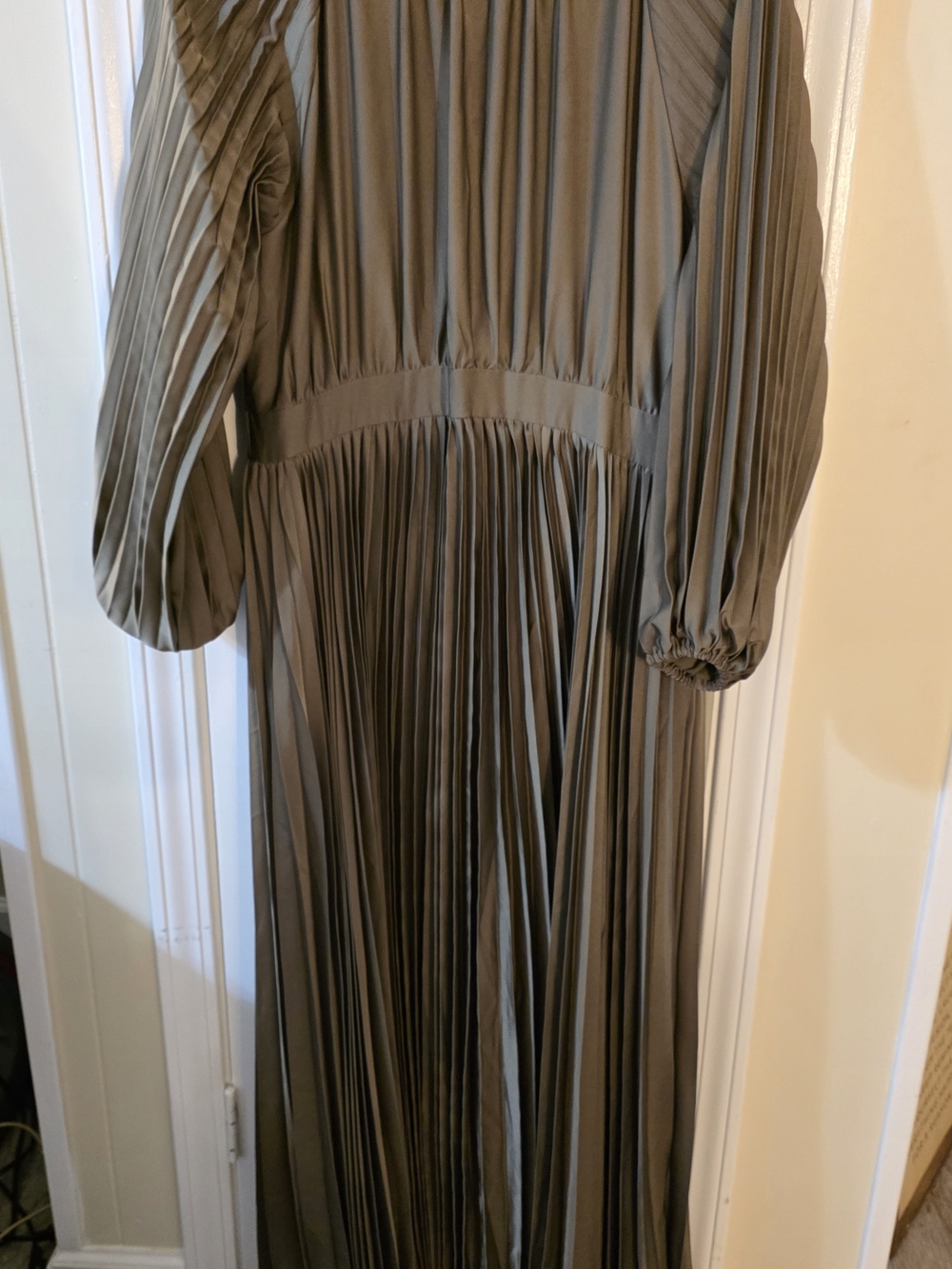 Dainty Jewells Olive Green Pleated Long Sleeve Wedding Dress
